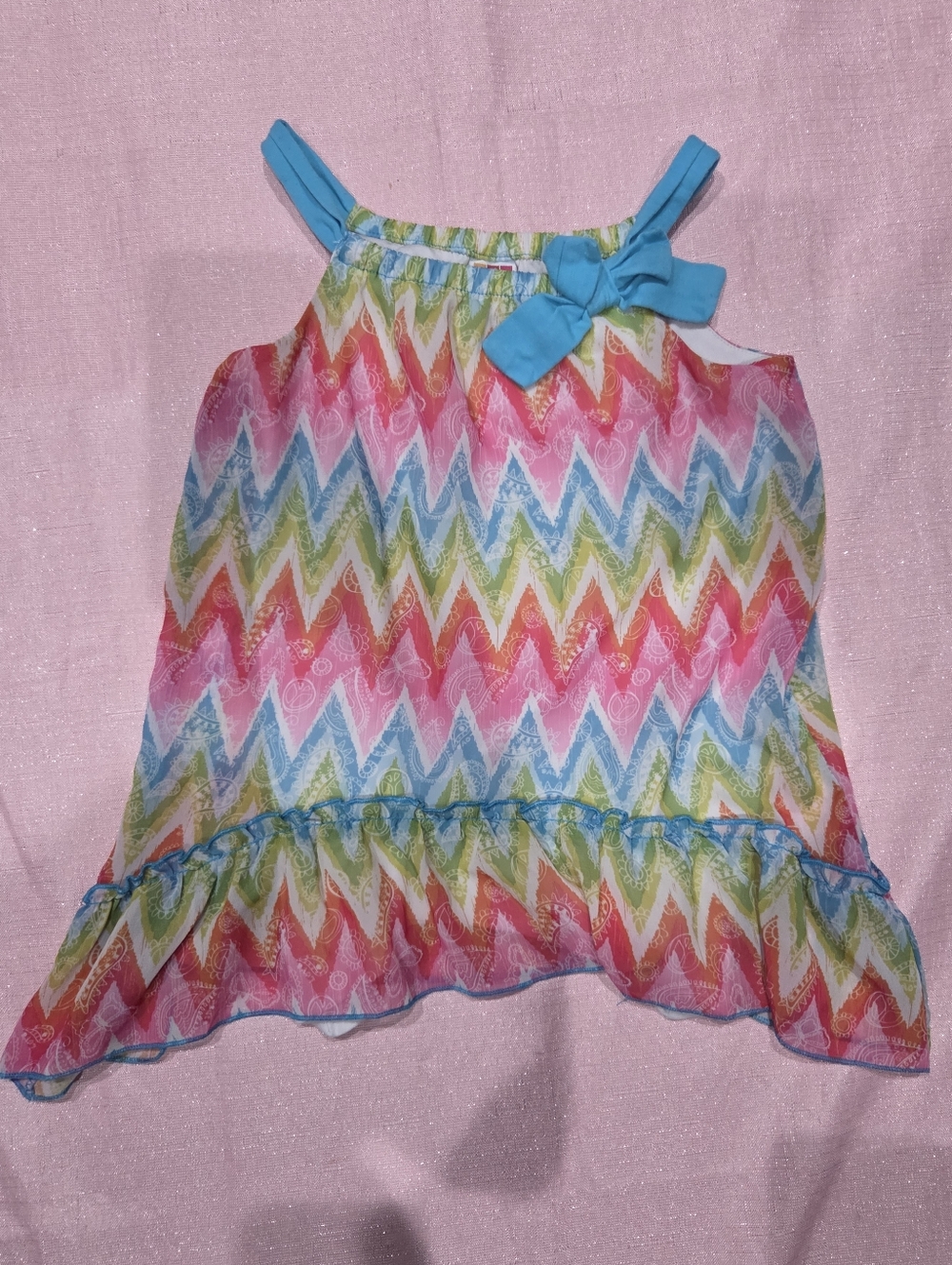 healthtex Girls Chevron Ruffle Tank Top in Pink, Blue, Green